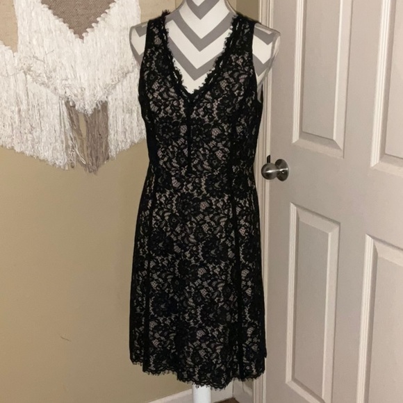 LOFT Dresses & Skirts - Black Lace Dress with Tan Built In Slip by Ann Taylor LOFT - Size 6
